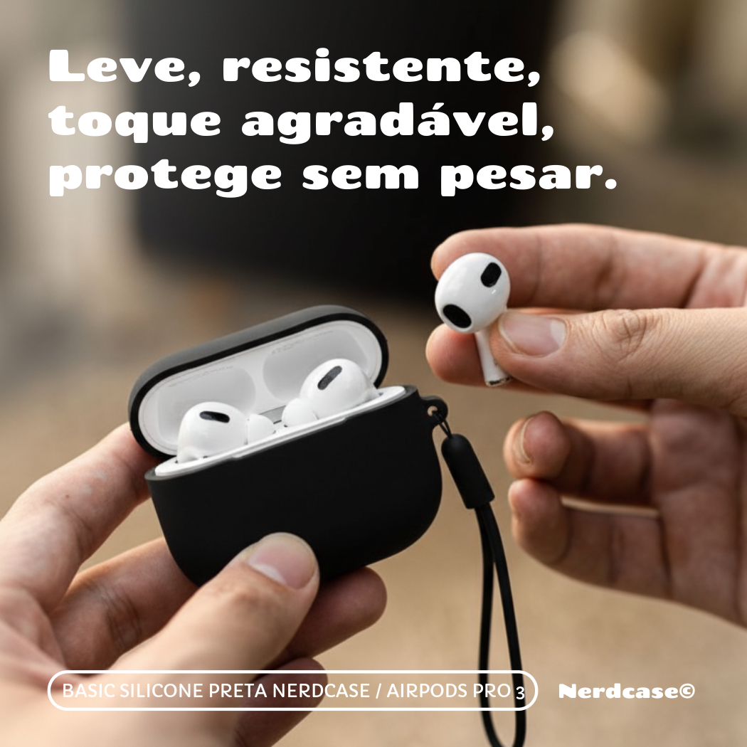 Kit Limpador para fones e Capa Protetora de Silicone Nerdcase para AirPods Pro 3, Preta