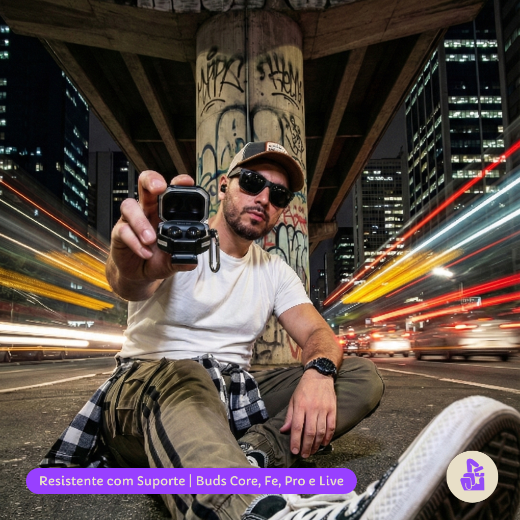 Kit Limpador para fones e Capa Nerdcase para Galaxy Buds FE, Core, 2, Pro e Live, Suporte, Resistente Transparente