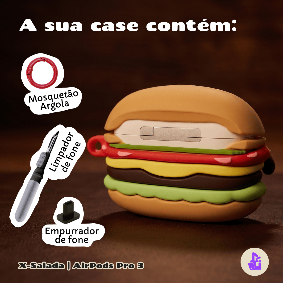 Kit Limpador para Fones e Capa Protetora de Silicone Nerdcase para AirPods Pro 3, X-Salada