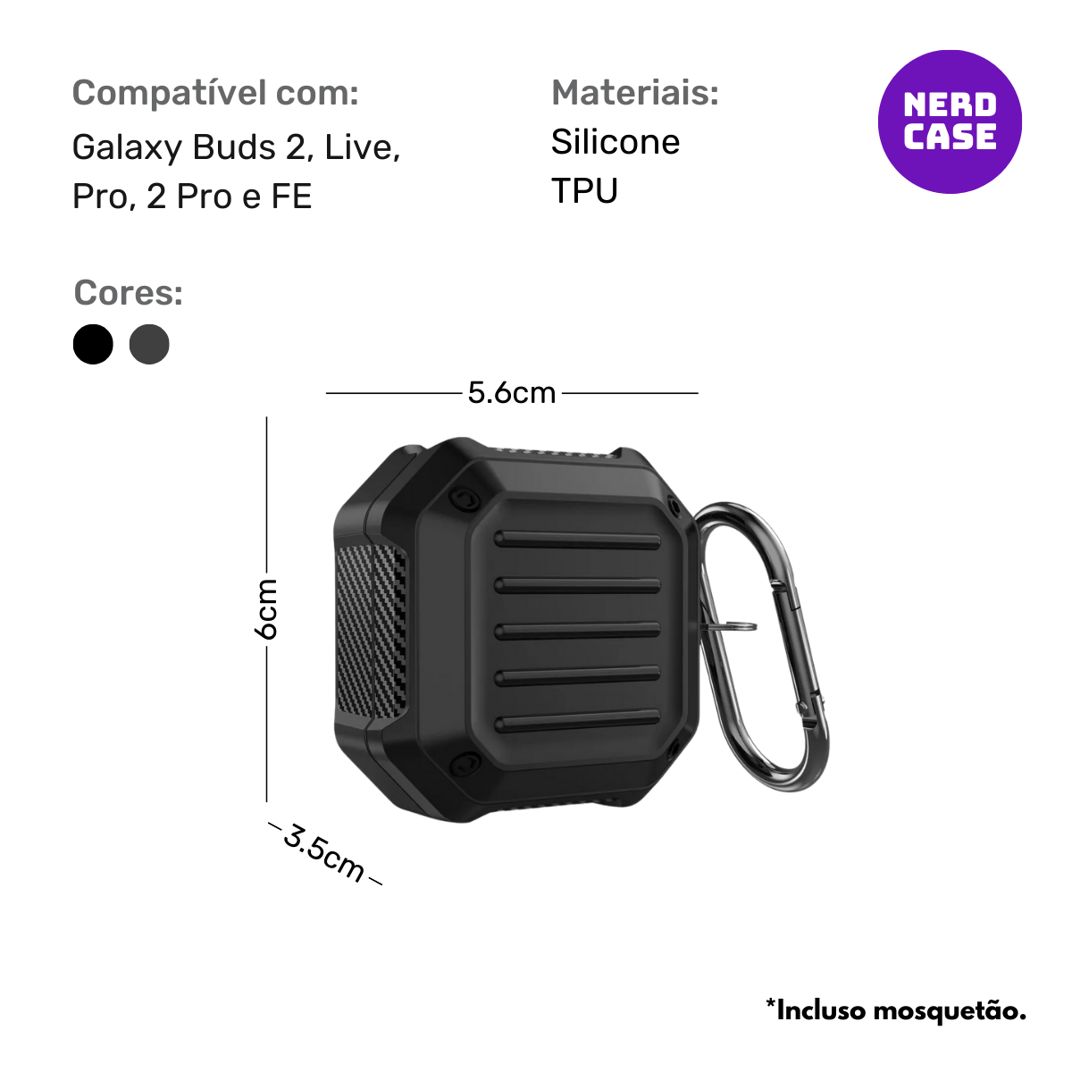 Case Resistente Premium para Samsung Buds Core, 2, FE, Live e Pro