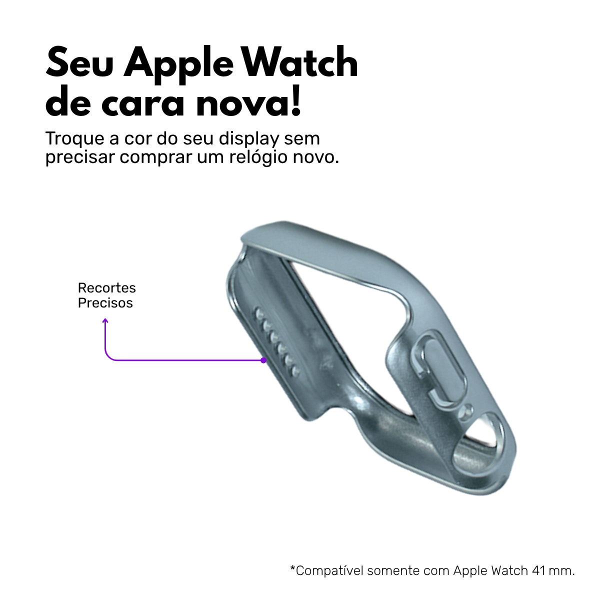 Capa com Película de Vidro Nerdcase Compatível com Apple Watch 41mm, Prata Cromado