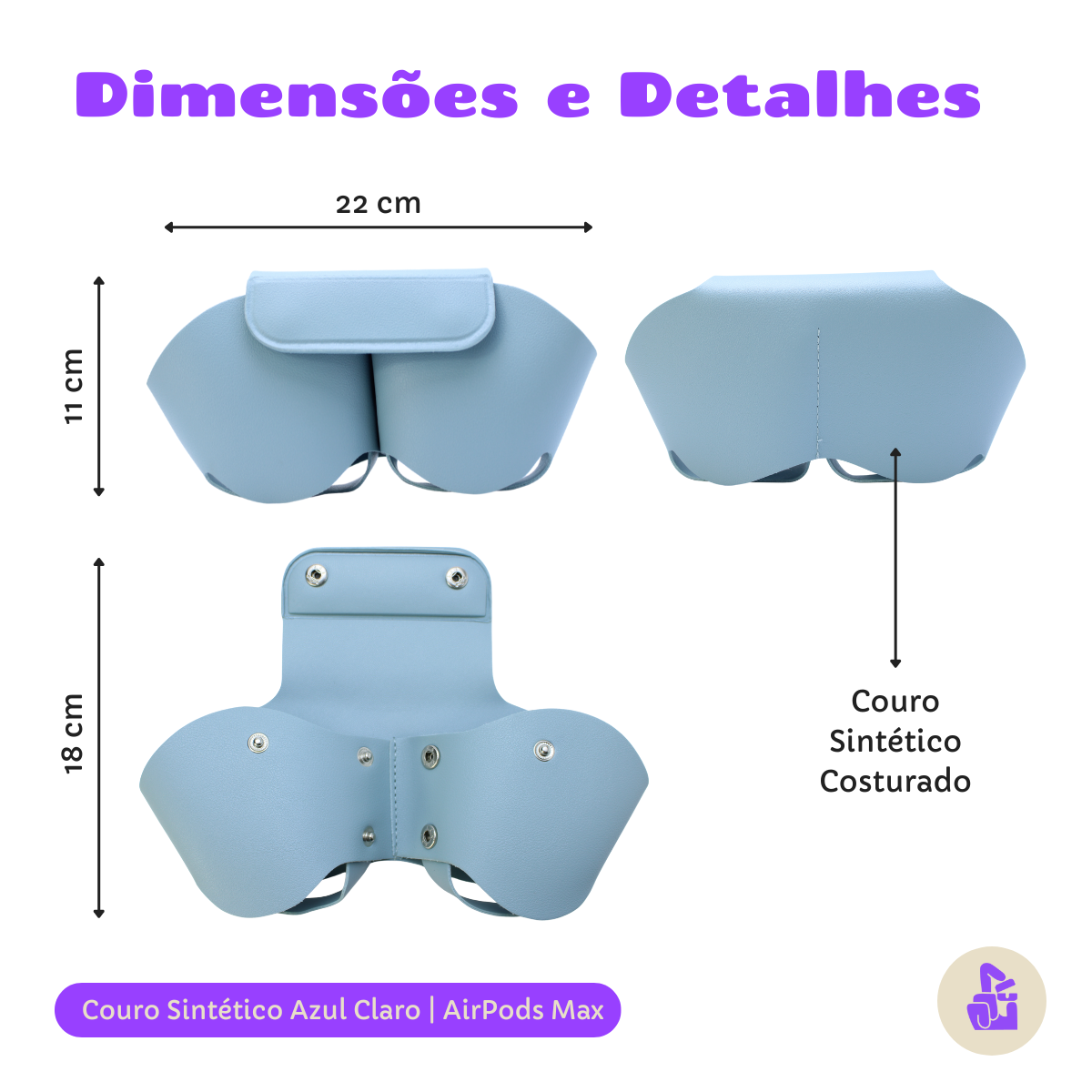 Capa Protetora Nerdcase para AirPods Max, Couro Sintético Azul Claro