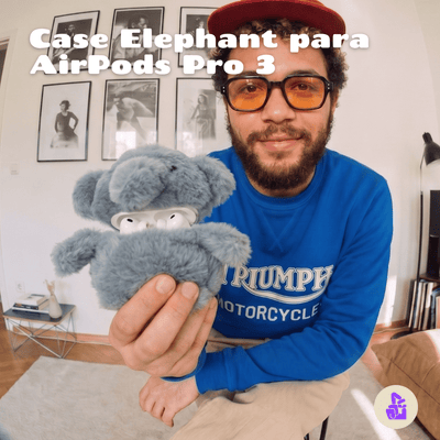 Capa de Pelúcia Nerdcase para AirPods Pro 3, Elefante Cinza