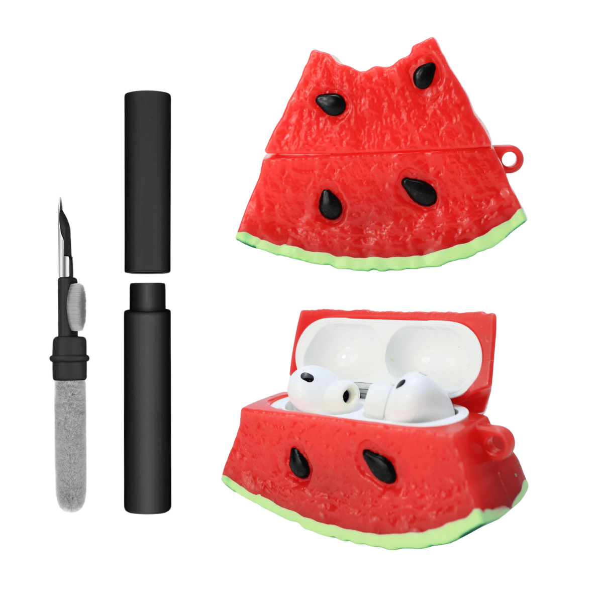 Kit Limpador para Fones e Capa Protetora de Silicone Nerdcase para AirPods Pro 3, Melancia