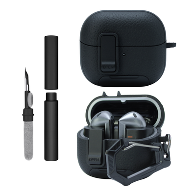Kit Limpador para Fones e Capa Protetora Urban Noir Nerdcase para Samsung Galaxy Buds 3, 3 Pro, 3 Fe, Preta