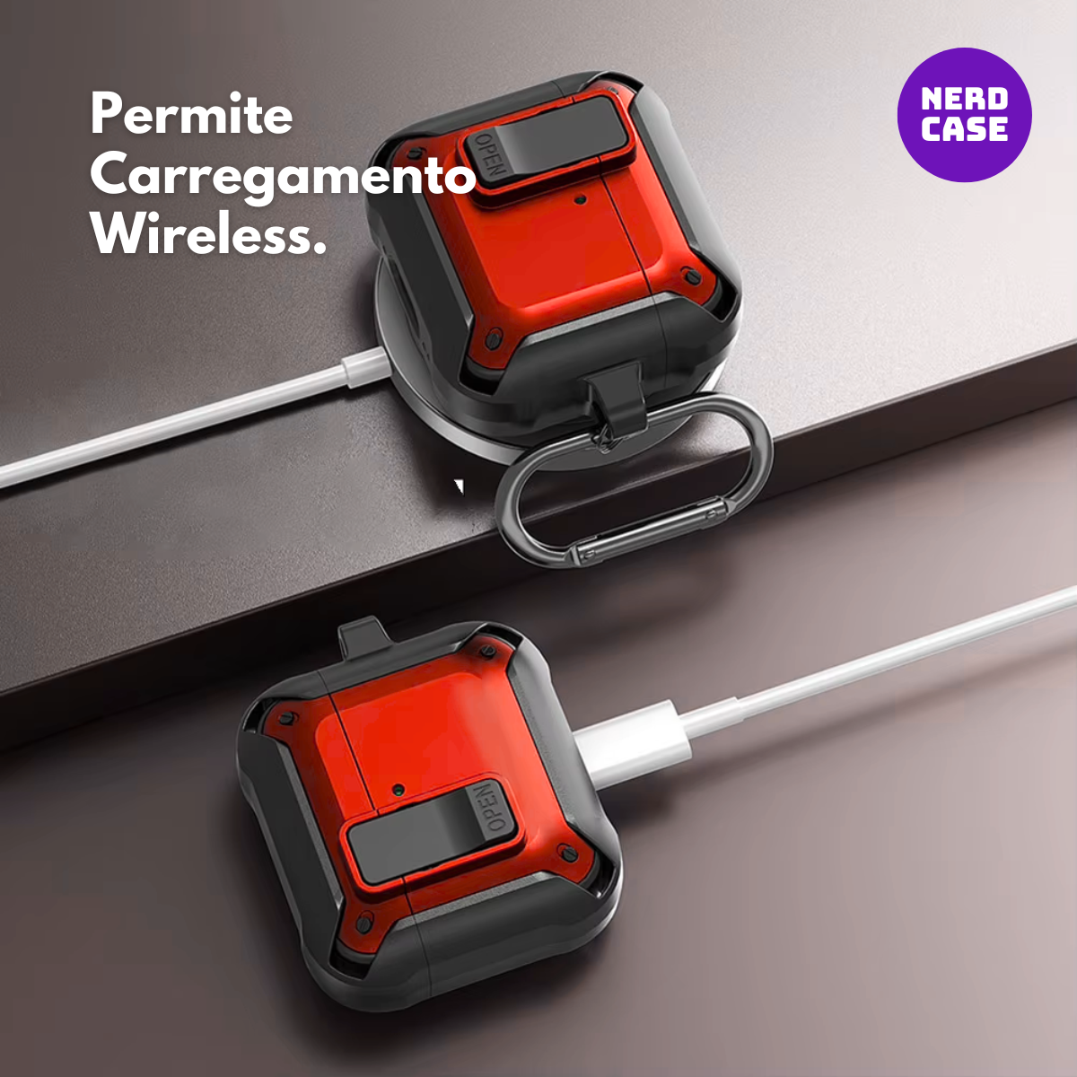 NERDCASE, Case, Capa Resistente, Compatível com AirPods 4, Vermelho