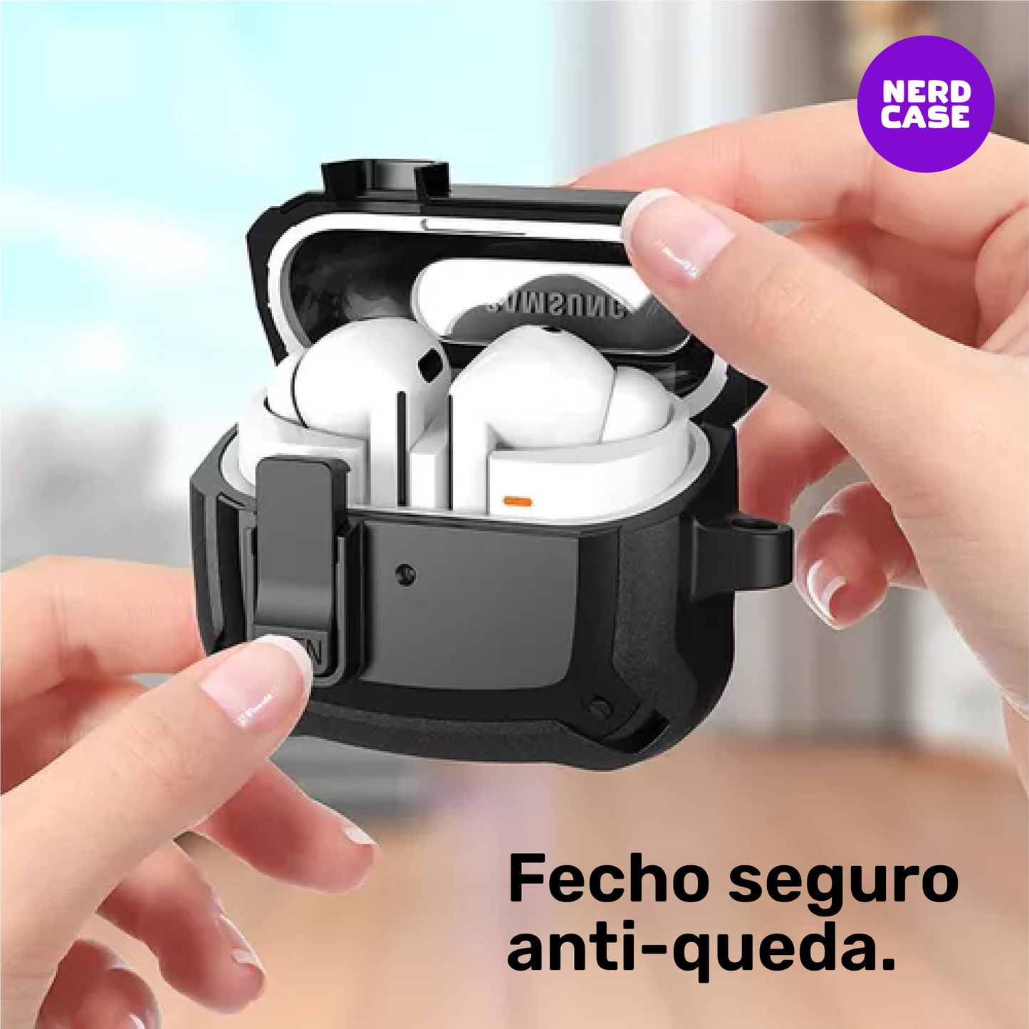 Kit Caneta de Limpeza e Capa Protetora Nerdcase Compatível com Samsung Galaxy Buds 3, 3 Pro, 3 Fe, Resistente Preta