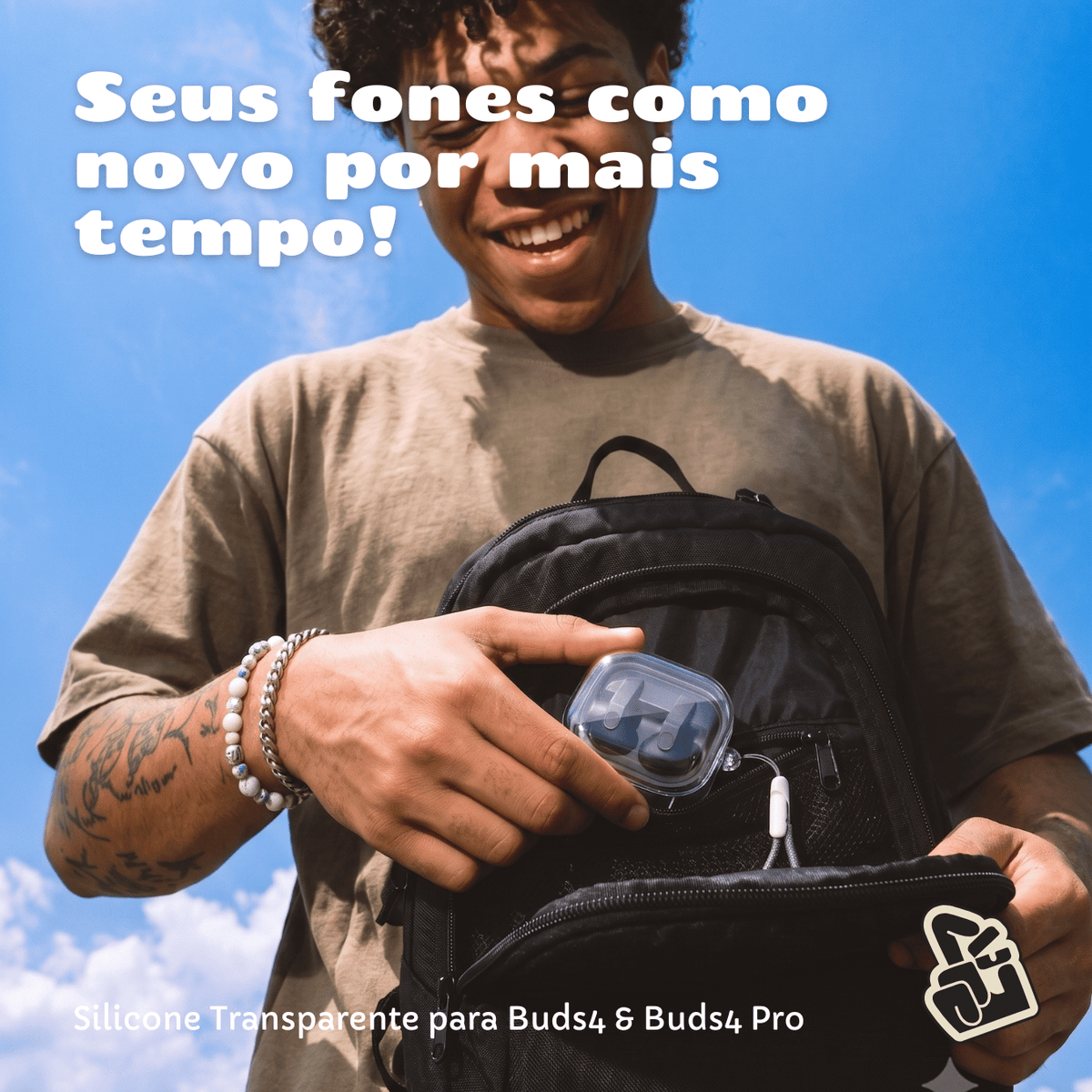 Capa Protetora Nerdcase para Samsung Galaxy Buds 4, Buds 4 Pro, Silicone, Transparente com Cordão
