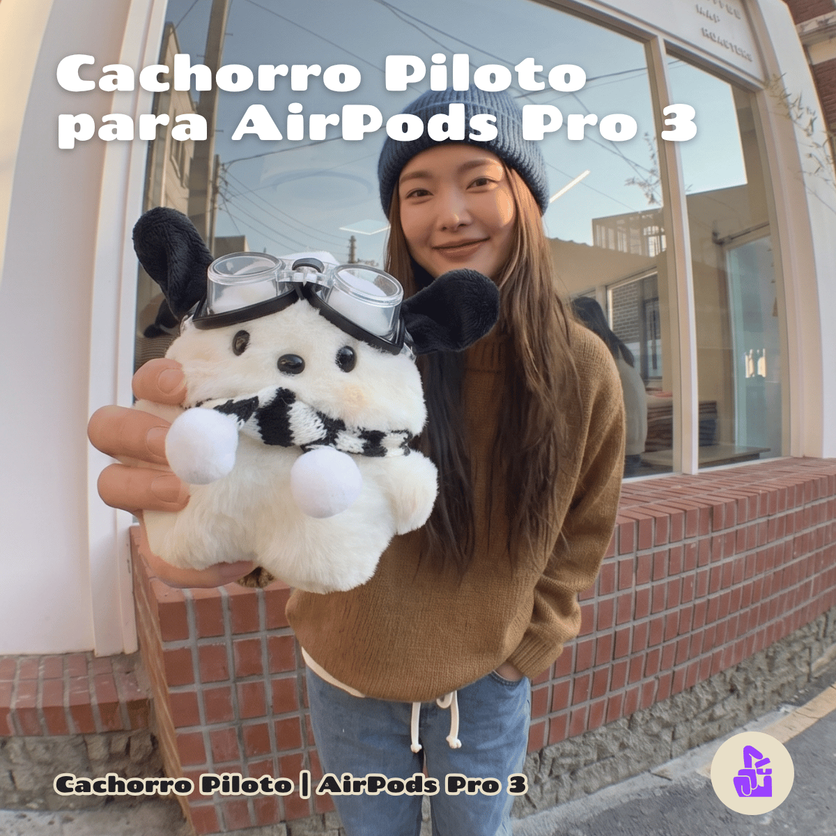 Kit Limpador para Fones e Capa de Pelúcia Nerdcase para AirPods Pro 3, Cachorro Piloto Aviador