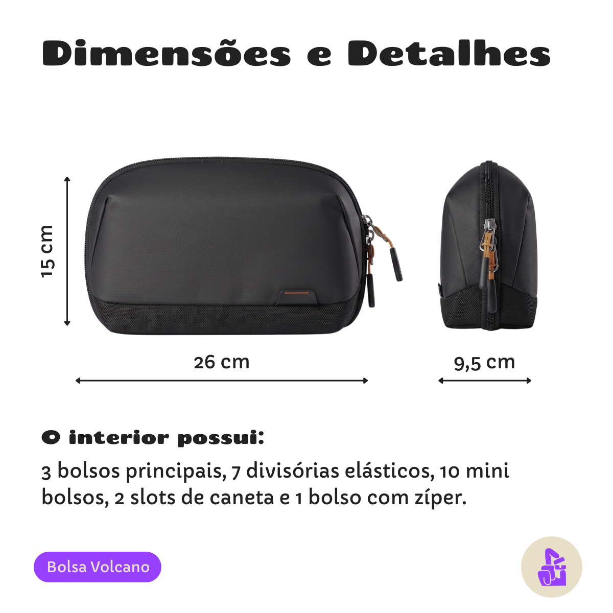 Bolsa, Necessaire Organizadora Volcano Nerdcase, Couro PU, 26x15cm, Preta