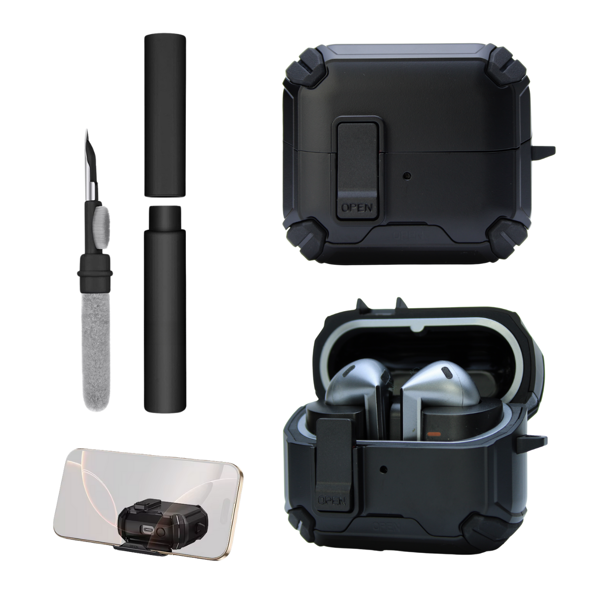 Kit Limpador para Fones e Capa Protetora Airtrek Nerdcase para Galaxy Buds 3, Buds Pro 3, Buds3 FE, Suporte Adaptado, Pr
