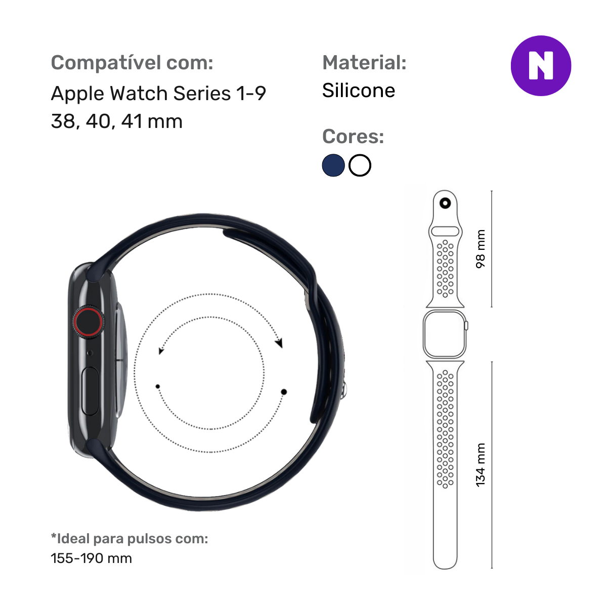 Pulseira 38/40/41mm para Apple Watch, Azul e Branco