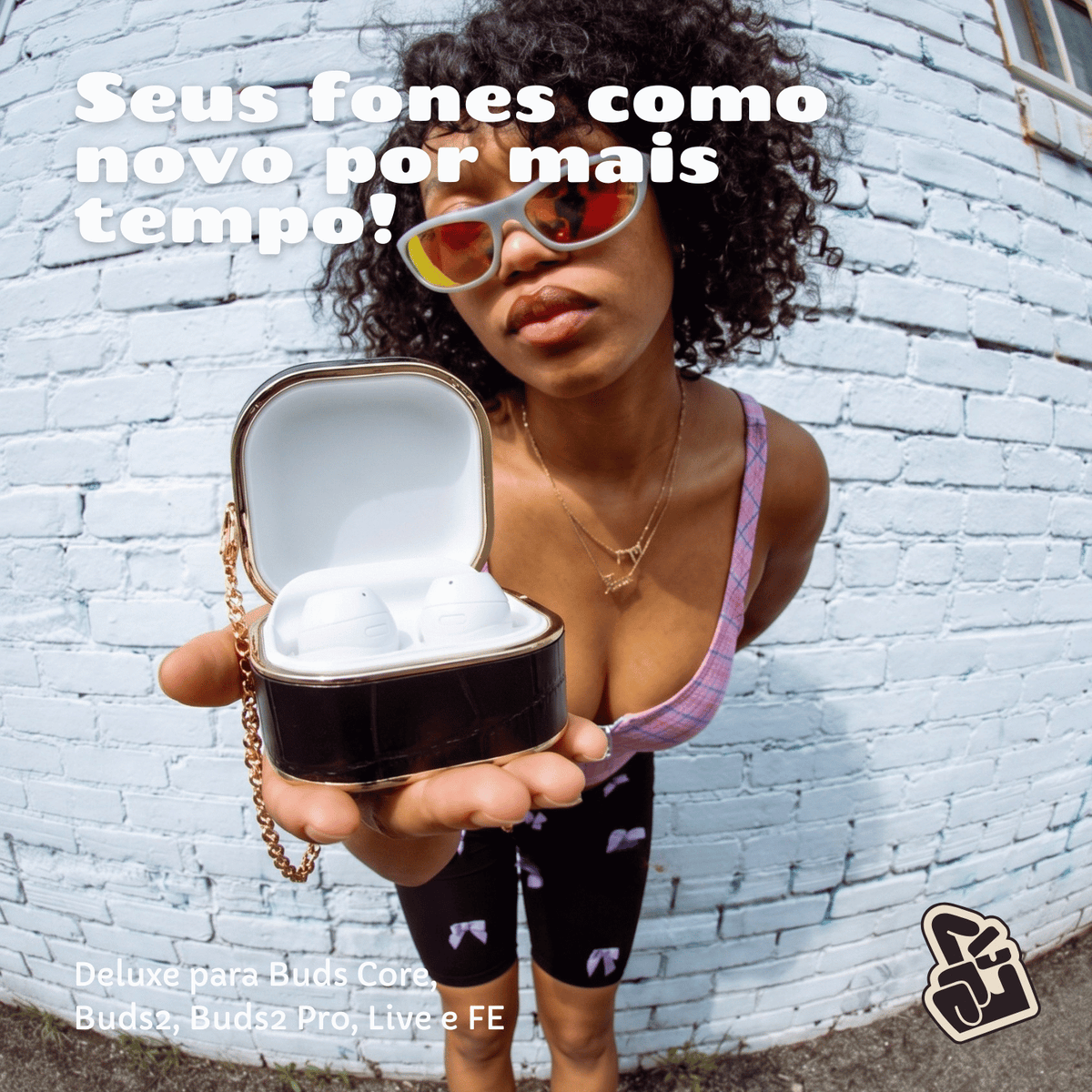 Kit Limpador para Fones e Capa Protetora Nerdcase para Galaxy Buds FE, Buds Core, Buds 2, Live e Pro, Couro Sintético, D