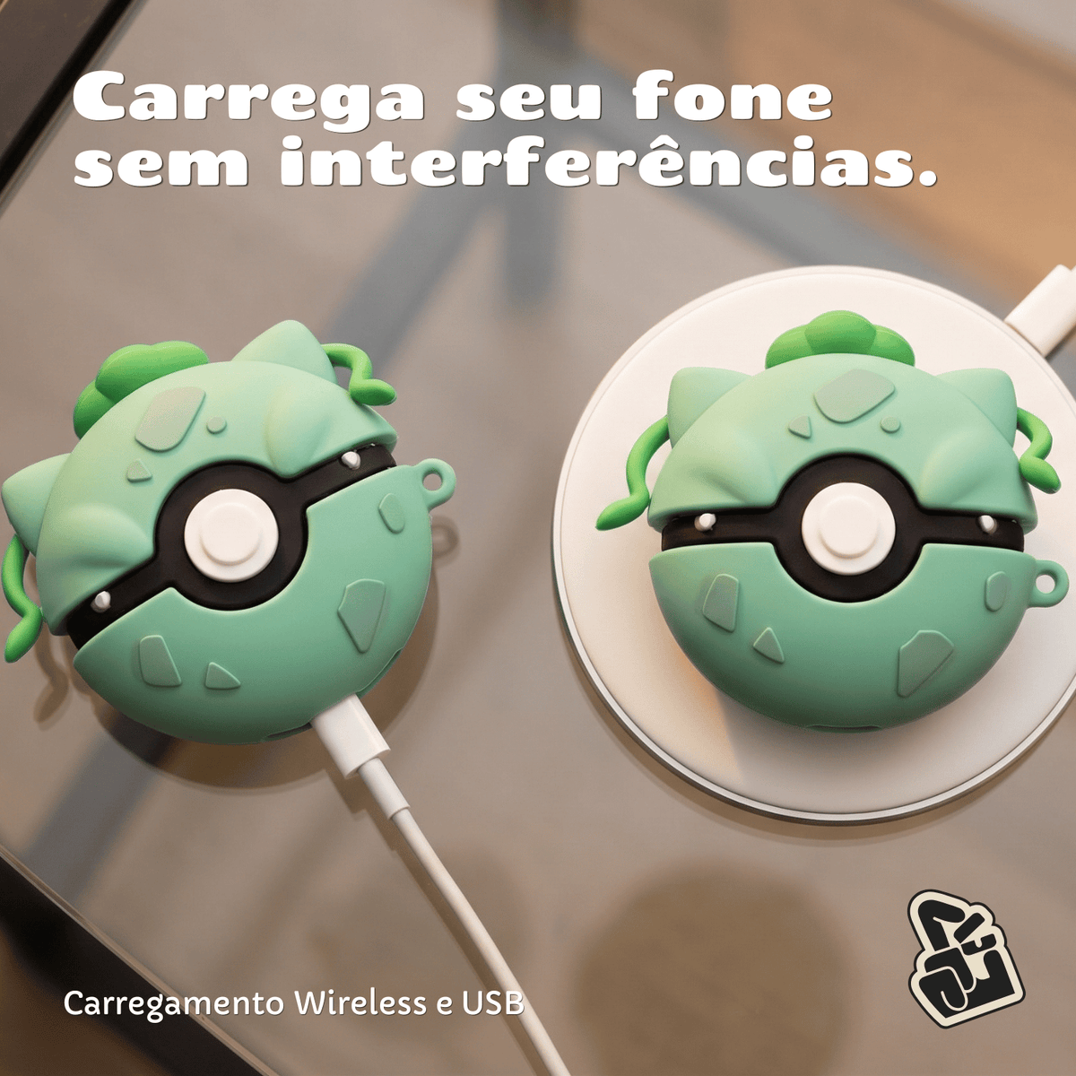 Capa Protetora Nerdcase para AirPods Pro 3, Silicone, Pokémon Bulbassauro