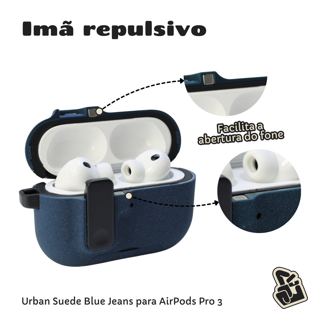 Capa Protetora de Silicone Nerdcase para AirPods Pro 3, Suporte Adaptado, Urban Suede Azul Jeans