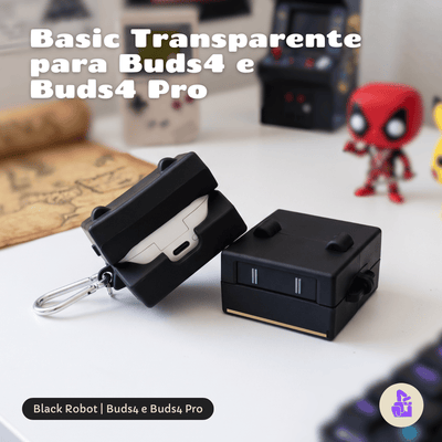 Capa Protetora Nerdcase para Samsung Galaxy Buds 4, Silicone, Robô Preto