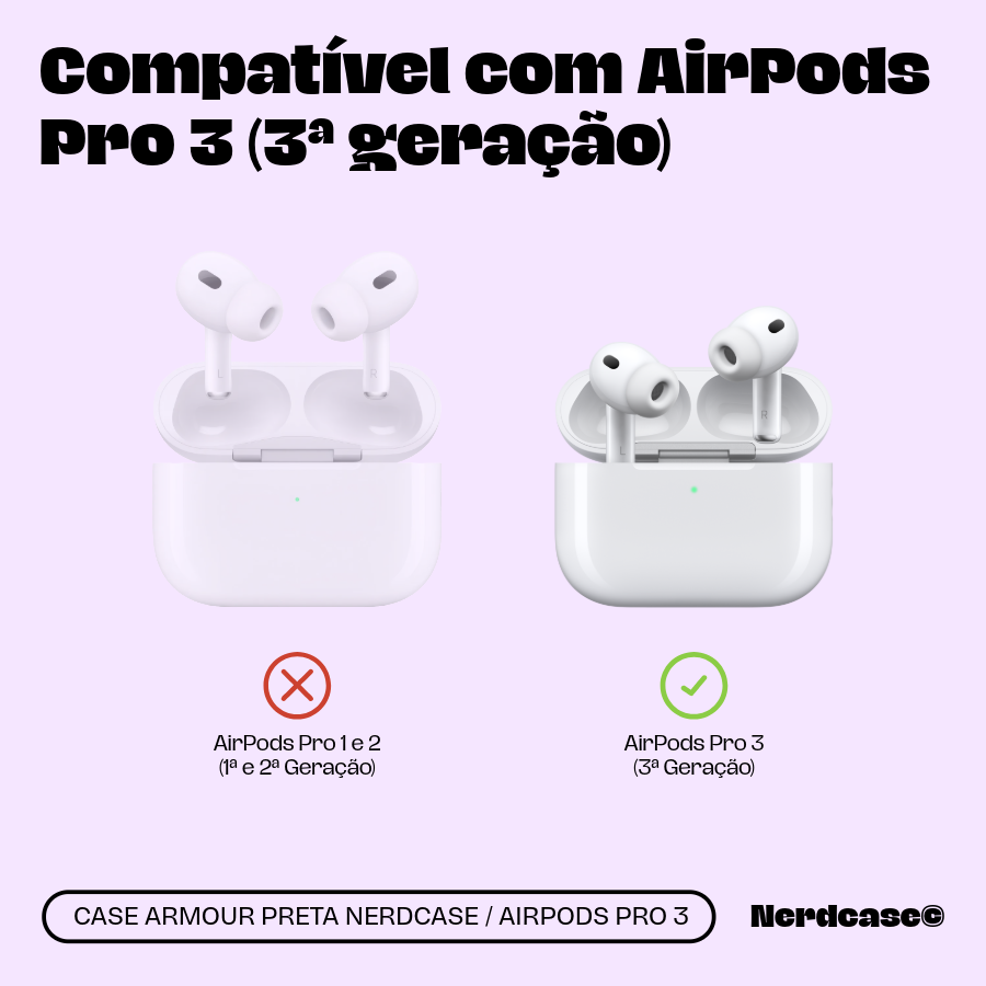 Capa Protetora Armour Nerdcase para Airpods Pro 3, Resistente Preta