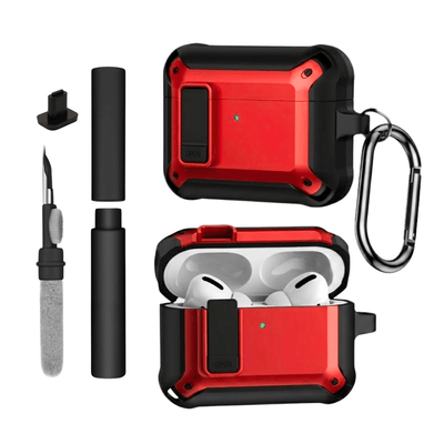 Kit Limpador para Fones e Capa Protetora Nerdcase para AirPods Pro 3, Shockproof Vermelho e Preto