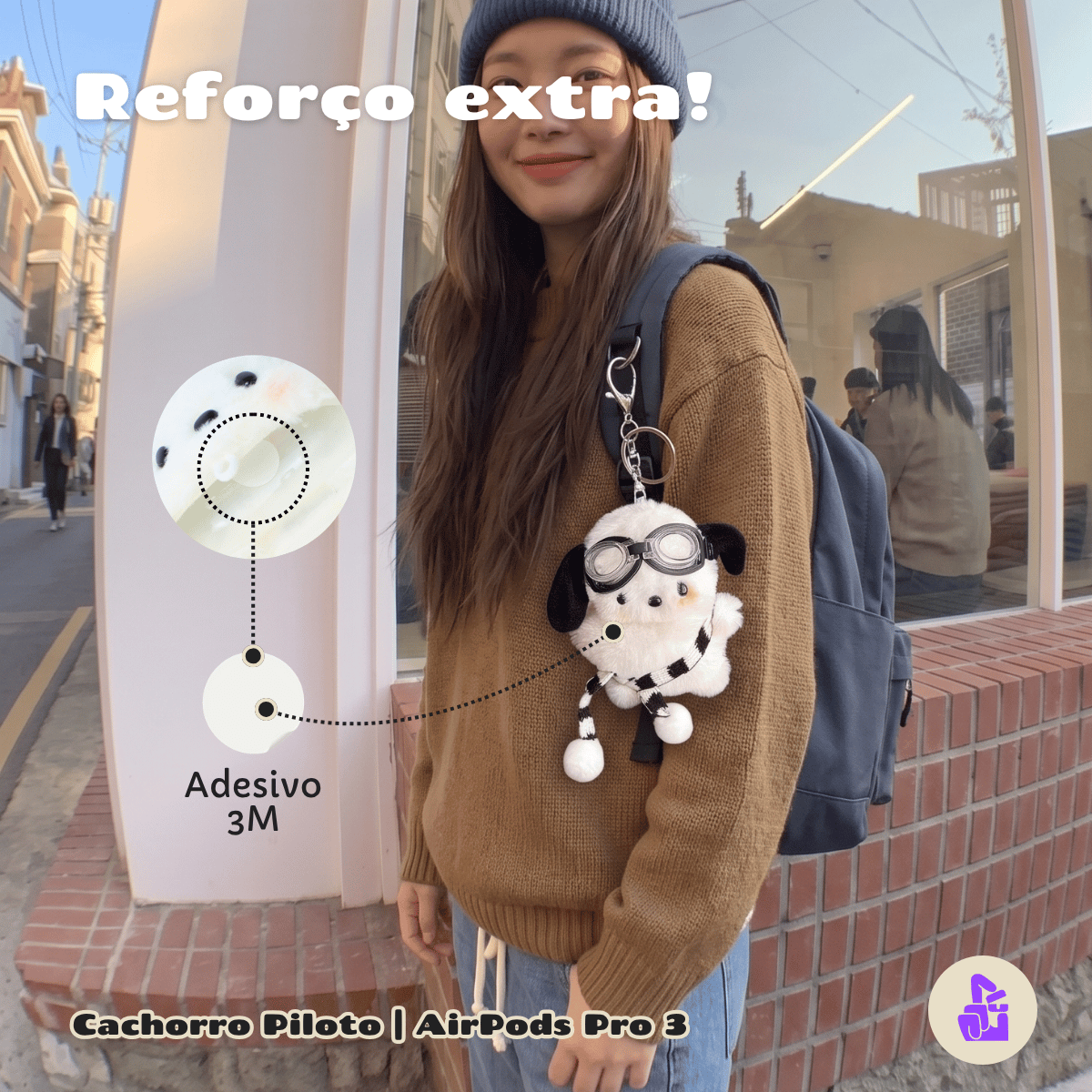 Kit Limpador para Fones e Capa de Pelúcia Nerdcase para AirPods Pro 3, Cachorro Piloto Aviador
