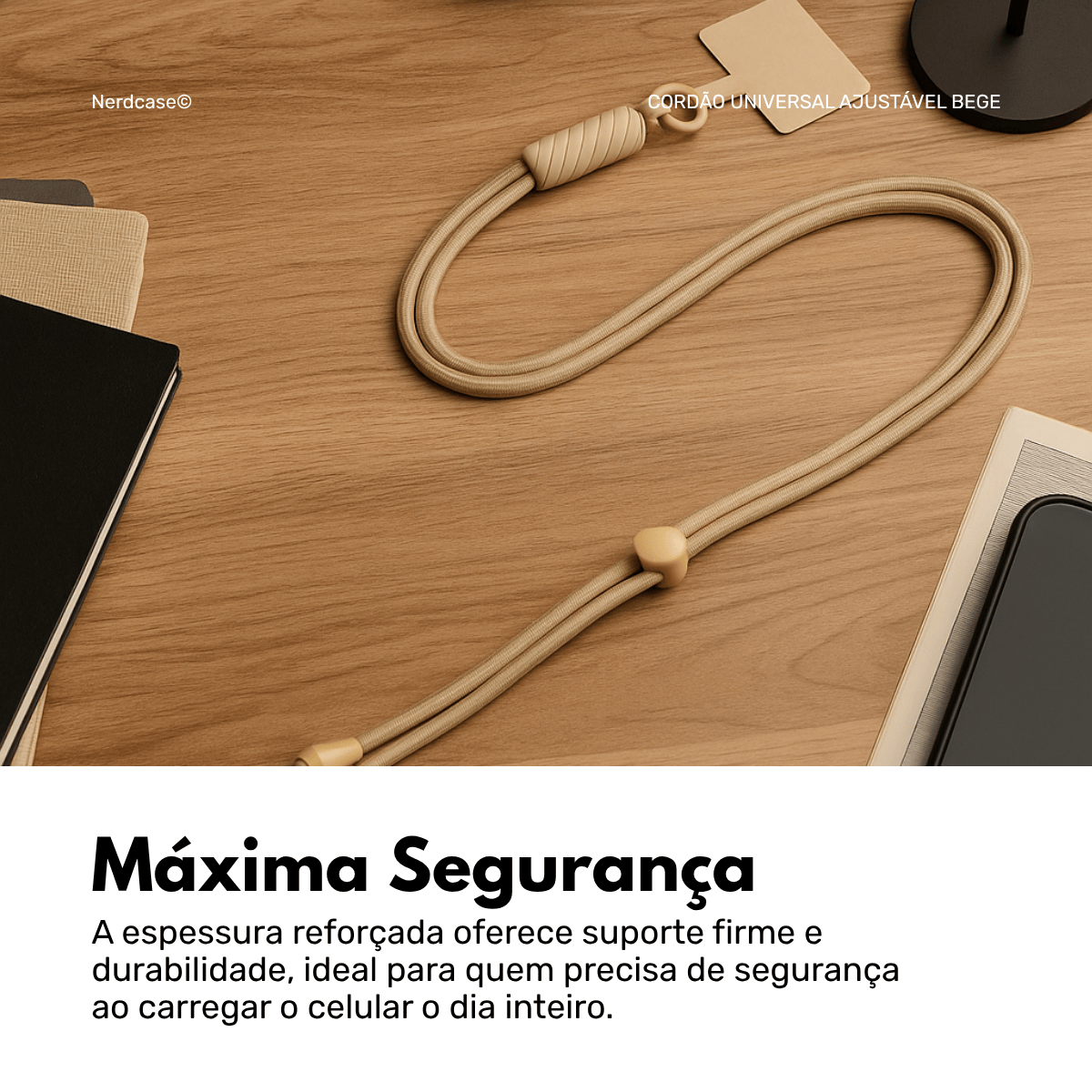 Cordão Universal Nerdcase para Celular, Poliéster, Bege