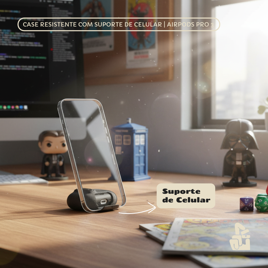 Capa Protetora Nerdcase Compatível com AirPods Pro 3, Suporte Adaptado, Silicone Rígido Cinza