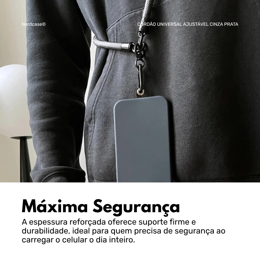 Cordão Salva Celular Universal, Reforçado, Cinza, Prata