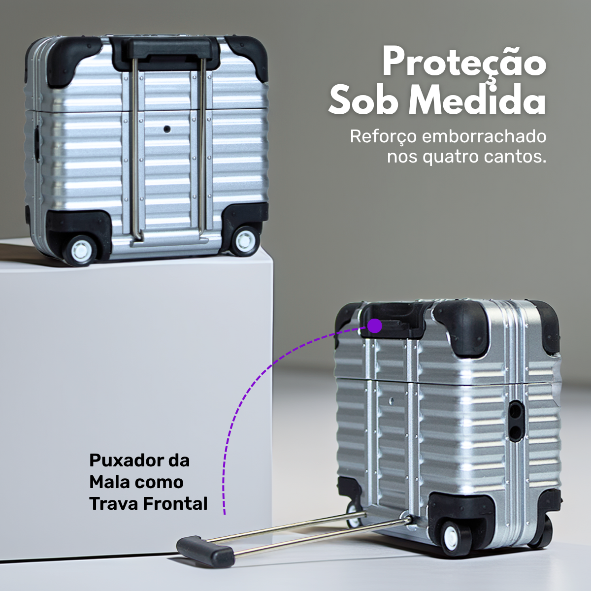 Capa Nerdcase para AirPods 4 e Limpador, Formato Mala de Viagem