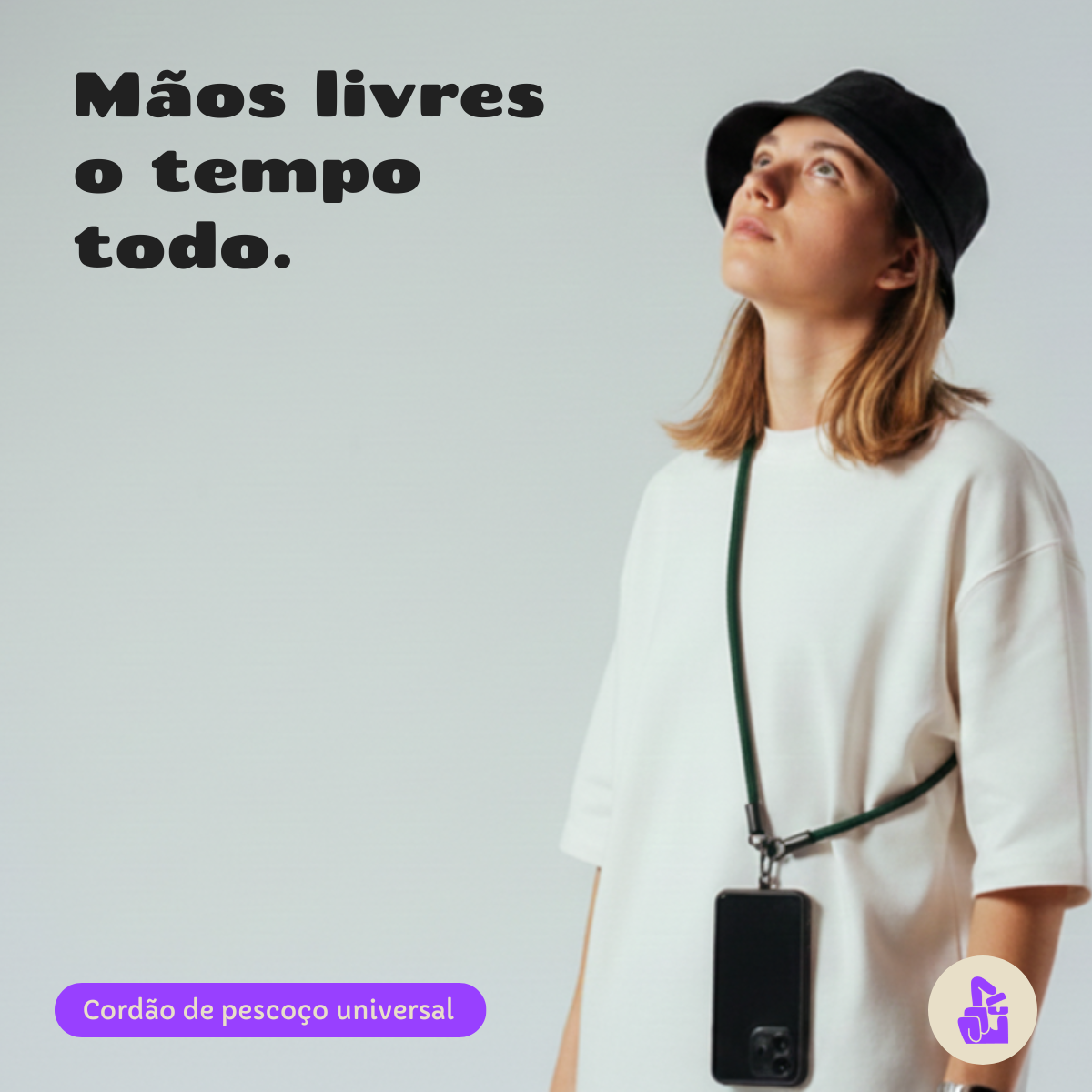 Cordão de Pescoço Universal Nerdcase para Celular, Nylon, Verde Militar (1,20m)