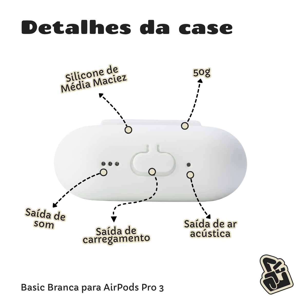 Kit Limpador para Fones e Capa Protetora de Silicone Nerdcase para AirPods Pro 3, Branca