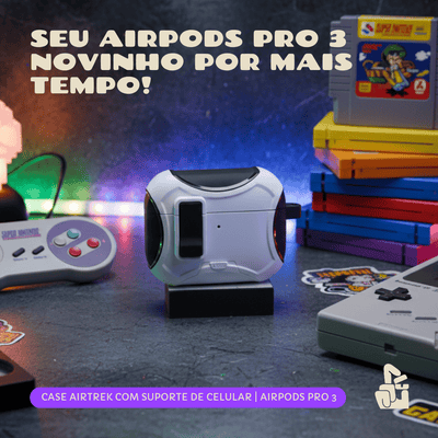 Capa Protetora Airtrek Nerdcase para AirPods Pro 3, Suporte Adaptado, Preto e Branco
