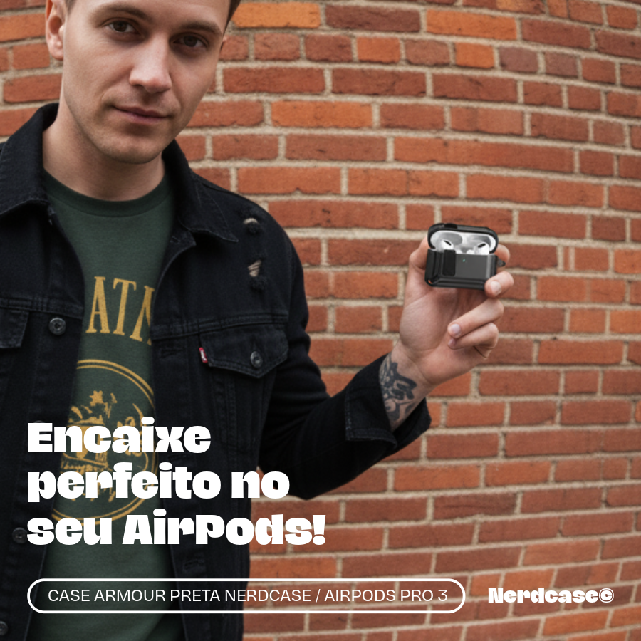Capa Protetora Armour Nerdcase para Airpods Pro 3, Resistente Preta