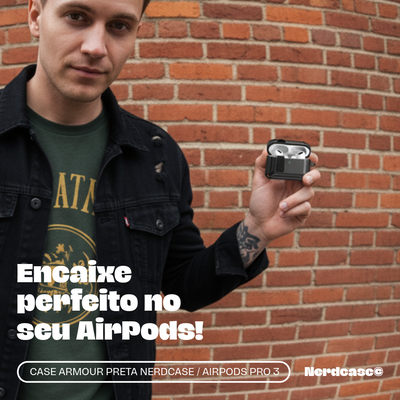 Capa Protetora Armour Nerdcase para Airpods Pro 3, Resistente Preta