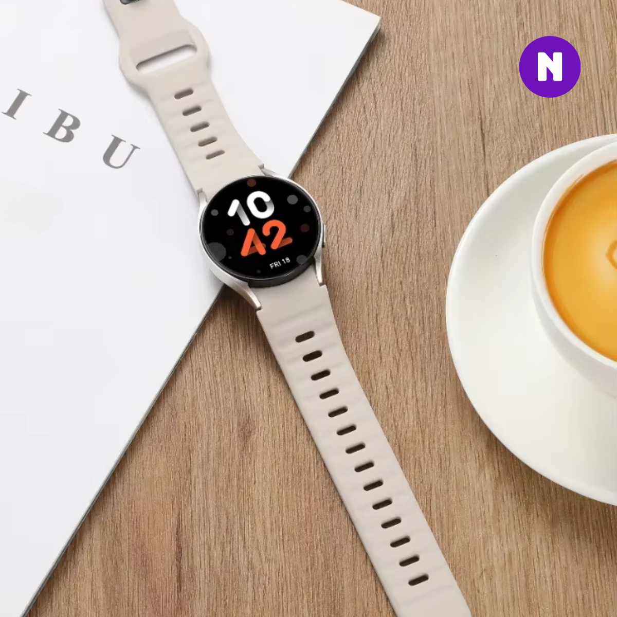 Pulseira 20mm entre Pinos para Samsung Galaxy Watch, Silicone, Bege