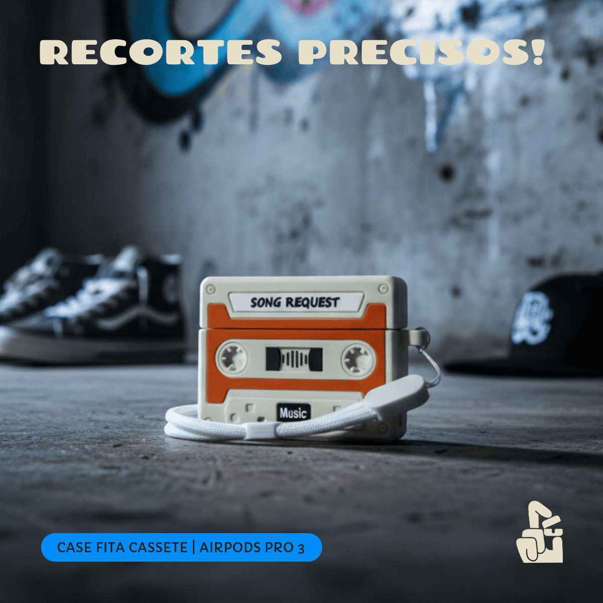 Kit Limpador para Fones e Capa Protetora Nerdcase para AirPods Pro 3, Fita Cassete Retrô