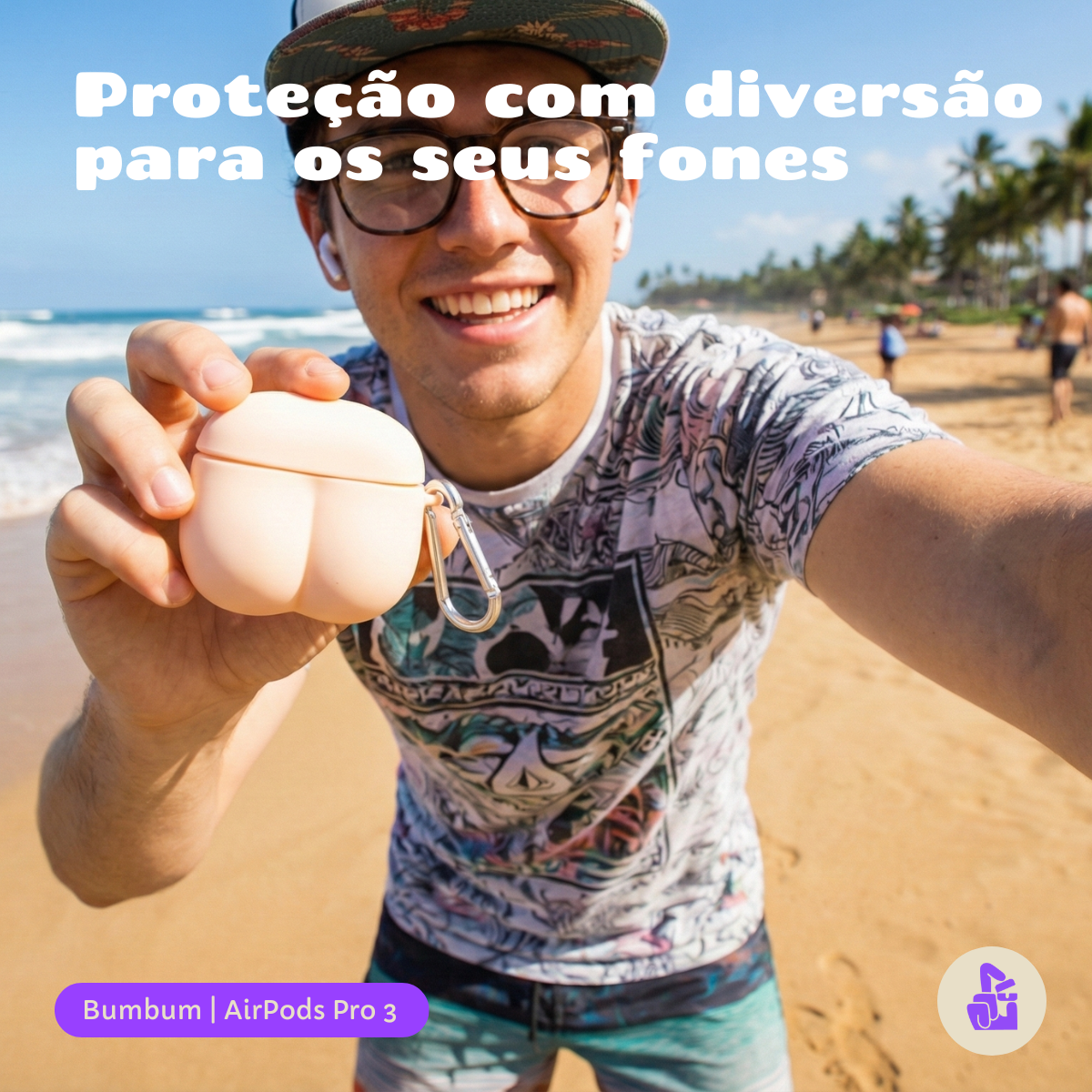 Kit Limpador para Fones e Capa Protetora Nerdcase para AirPods Pro 3, Formato de Bumbum