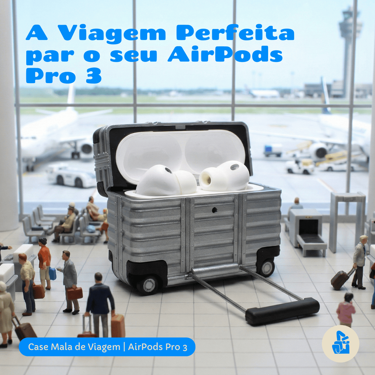 Kit Limpador para Fones e Capa Protetora Compatível com AirPods Pro 3, Formato Mala de Viagem, Cinza