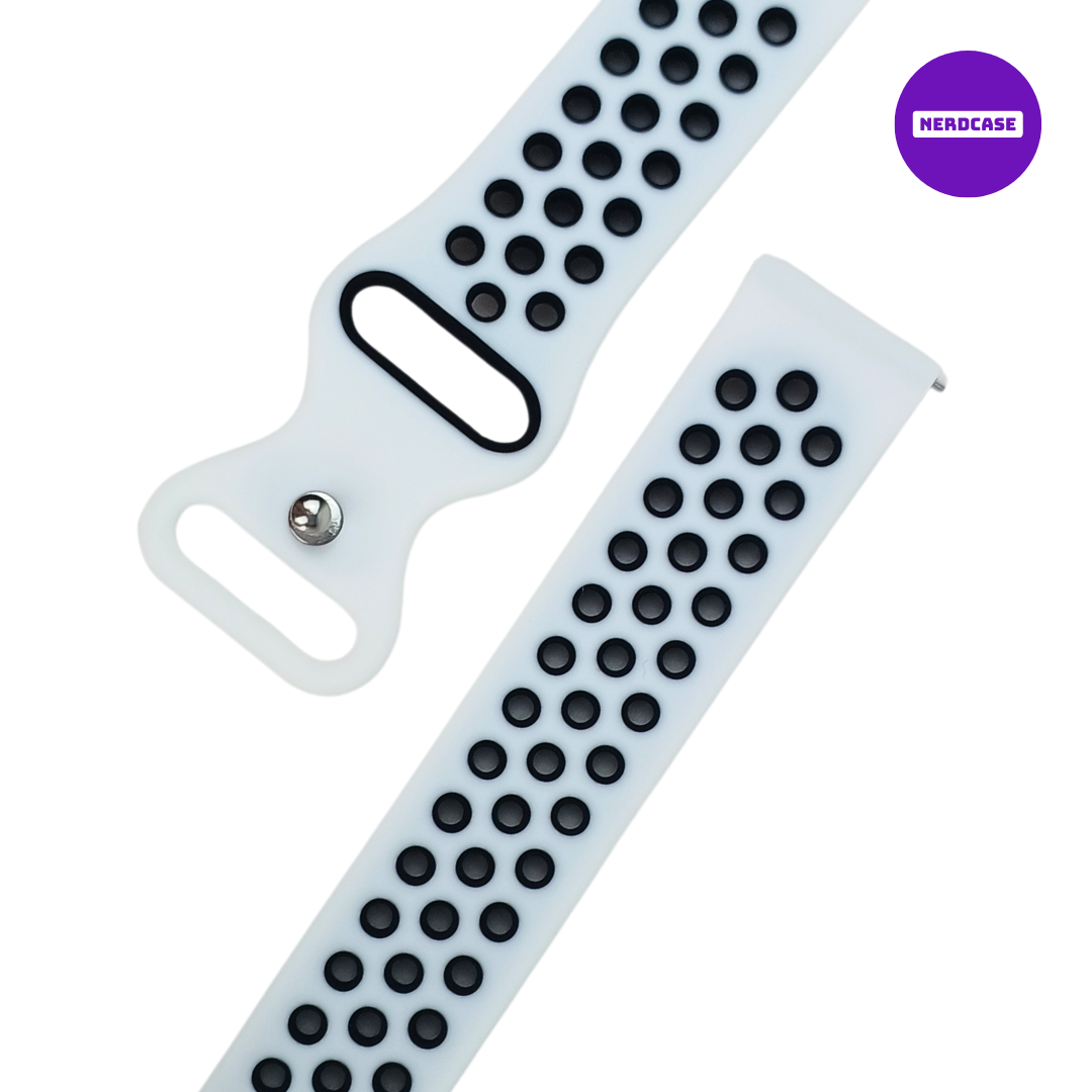 NERDCASE, Pulseira NK Silicone, Compatível com Galaxy Watch 44mm/45mm/47mm, Pino 22 Branco/Preto