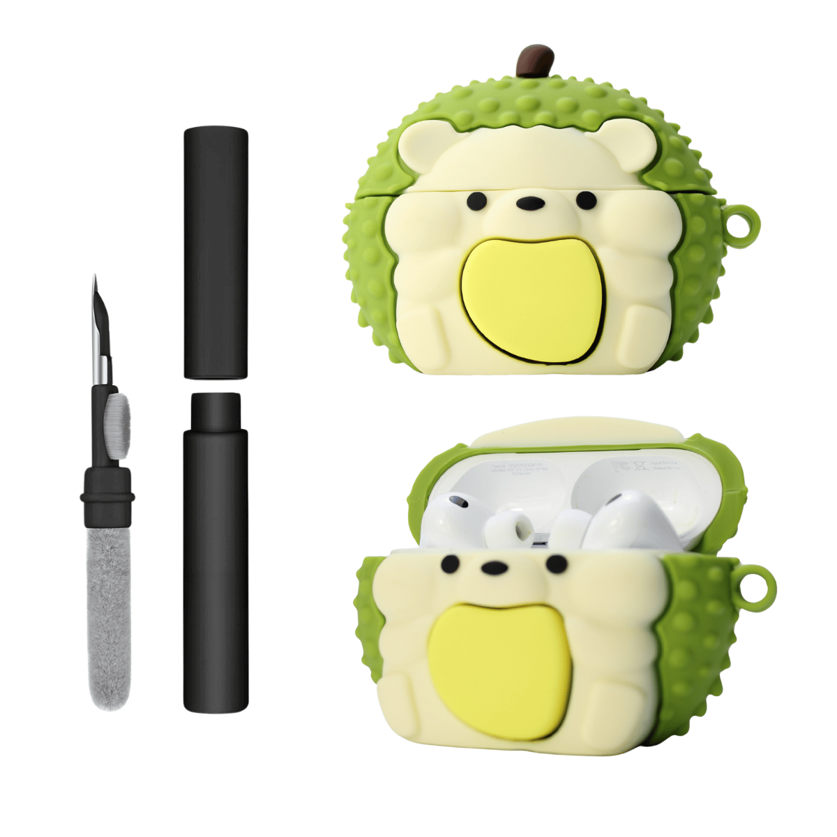 Kit Limpador para Fones e Capa de Silicone Nerdcase para AirPods Pro 3, Porco Espinho Durião