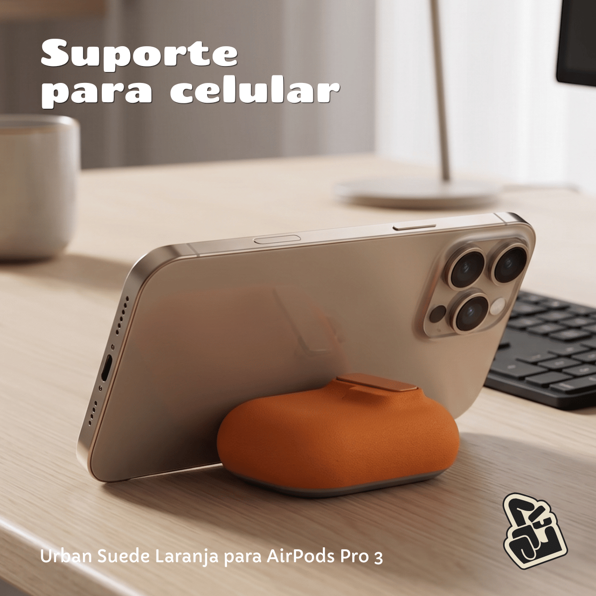 Kit Limpador para Fones e Capa Protetora de Silicone Nerdcase para AirPods Pro 3, Urban Suede Laranja