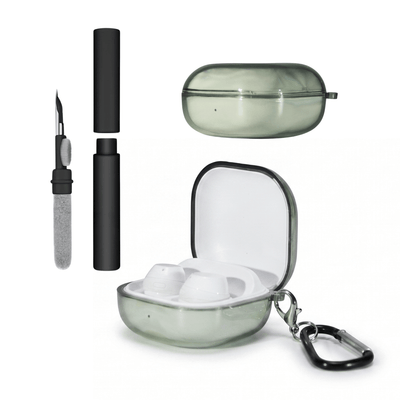 Kit Limpador para Fones e Capa Protetora Nerdcase para Galaxy Buds 2, Core, FE, Live e Pro, Silicone, Verde Transparente