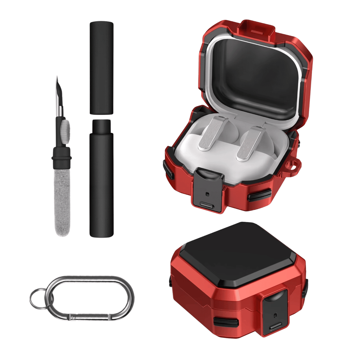 Kit Limpador para Fones e Capa Protetora Nerdcase para Galaxy Buds 4, Buds 4 Pro, Silicone Premium Resistente, Vermelha