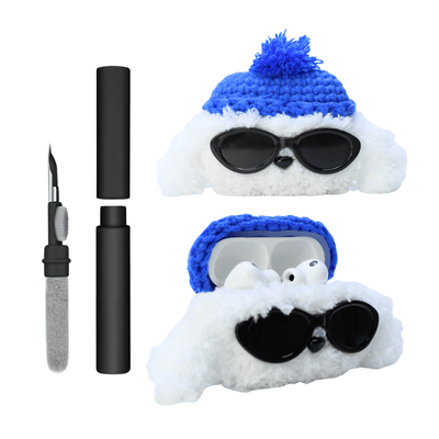 Kit Limpador para Fones e Capa de Pelúcia Nerdcase para AirPods Pro 1 e 2, Cachorro Beanie