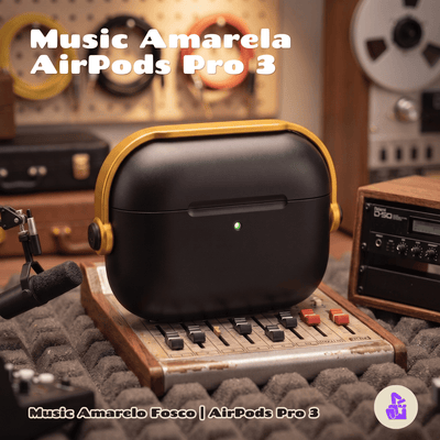 Capa Protetora de Silicone Nerdcase para AirPods Pro 3, Music Preta com detalhe Amarelo