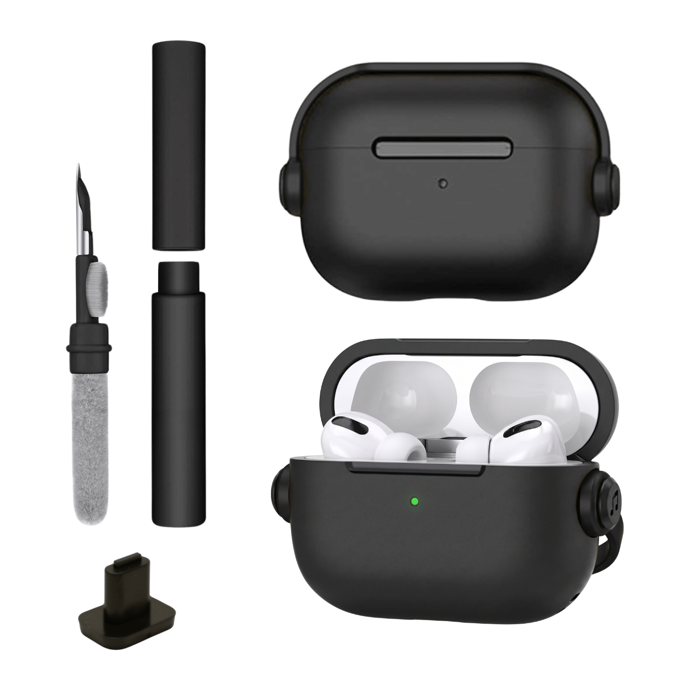 Kit Limpador para Fones e Capa Protetora de Silicone Nerdcase para AirPods Pro 3, Music Preta