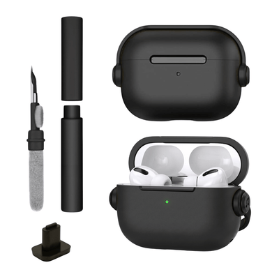 Kit Limpador para Fones e Capa Protetora de Silicone Nerdcase para AirPods Pro 3, Music Preta