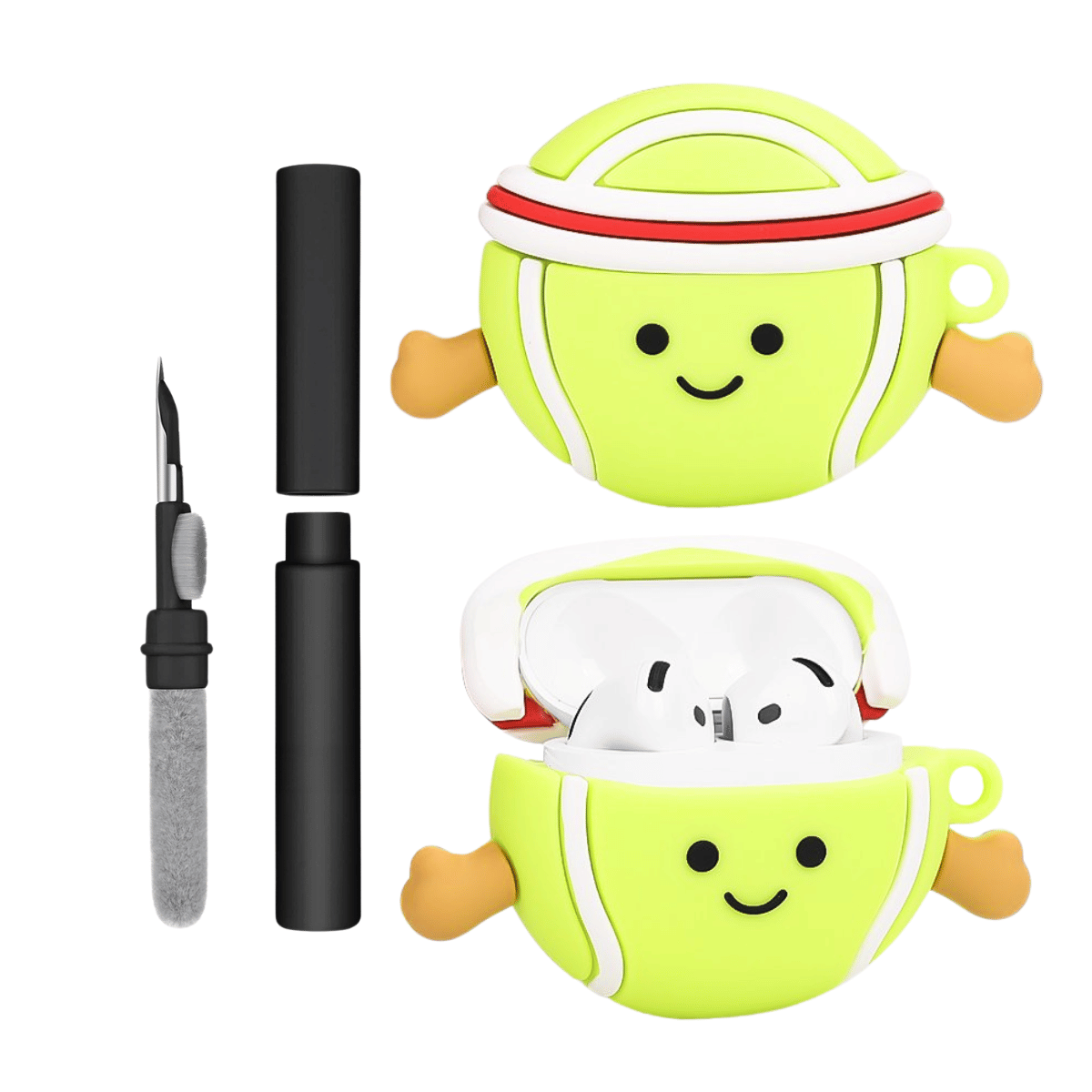 Kit Limpador para Fones e Capa Protetora de Silicone Nerdcase para AirPods 4, Bola de Tênis