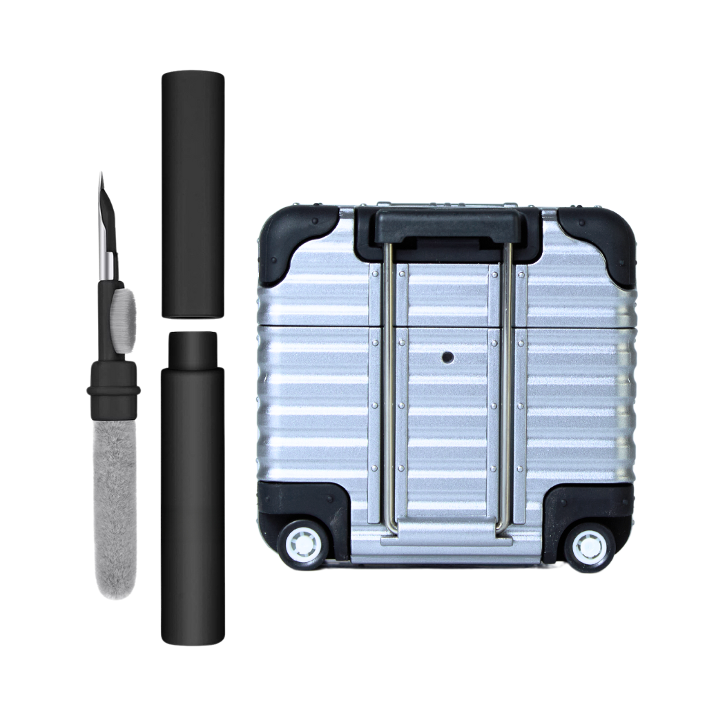 Capa Nerdcase para AirPods 4 e Limpador, Formato Mala de Viagem