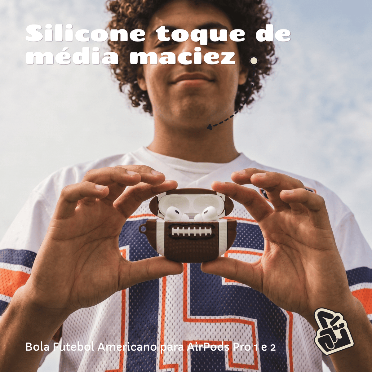 Capa Protetora Nerdcase Compatível com AirPods Pro 1 e 2, Silicone, Bola de Futebol Americano