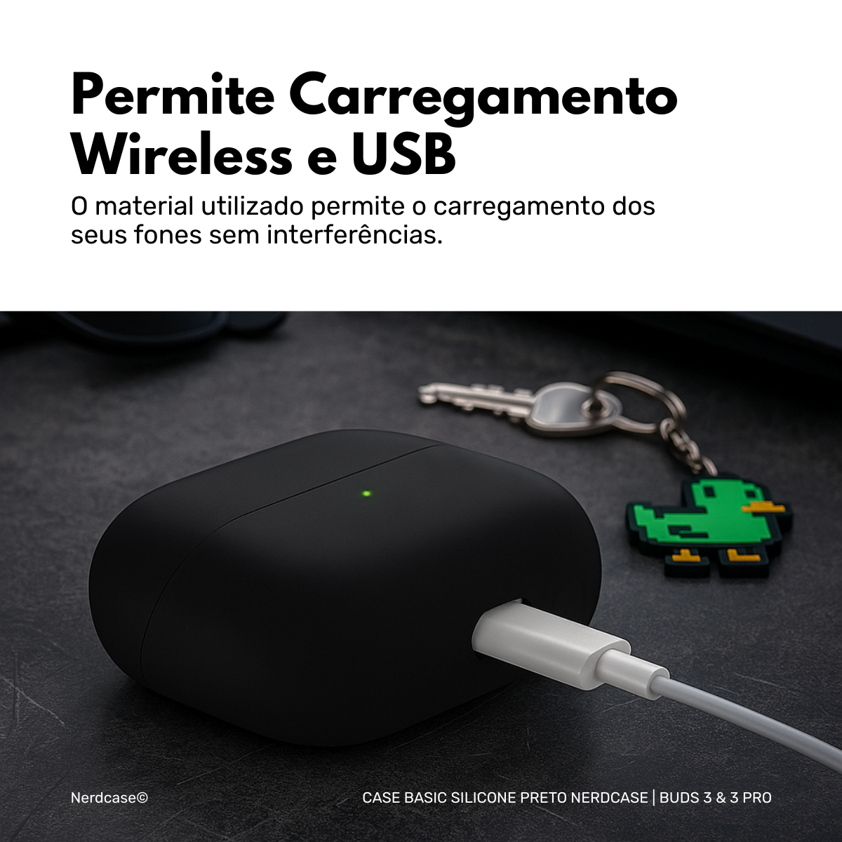 Case de Silicone Preta para Buds 3 e 3 Pro