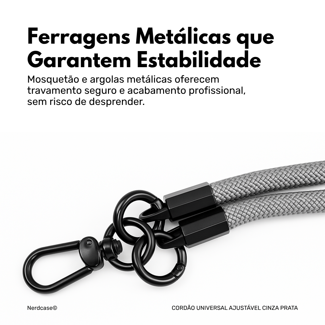 Cordão Salva Celular Universal, Reforçado, Cinza, Prata